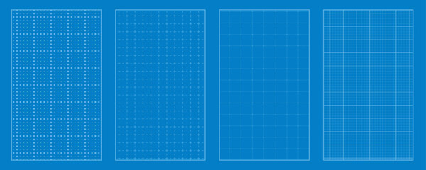 Blue technical grid background pack with square blueprint notebook pages, editable‑stroke paper texture and minimalist vector design for planners, templates and clean graphic layouts © Hanna