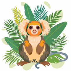 Cartoon lemur illustration amidst tropical foliage © desinotz
