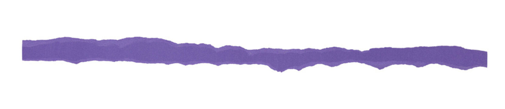 Un morceau de papier brut, en forme de bande, de couleur violet, d&eacute;chir&eacute; et isol&eacute;, au format png transparent. Un espace de copie.