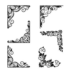 Set of four black floral corner border designs