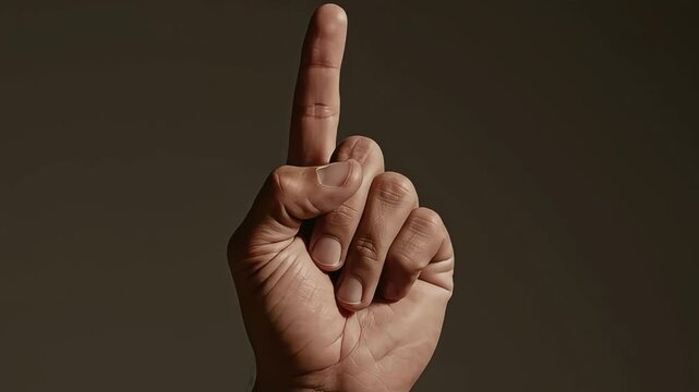 Hand showing middle finger gesture against dark background.