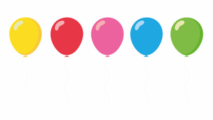A row of colorful balloons floats against a plain white background © Etika
