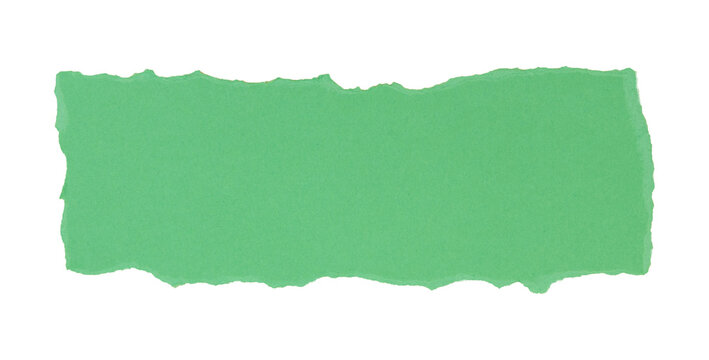 Un morceau de papier brut, de forme rectangle, de couleur vert, d&eacute;chir&eacute; et isol&eacute;, au format png transparent. Un espace de copie.