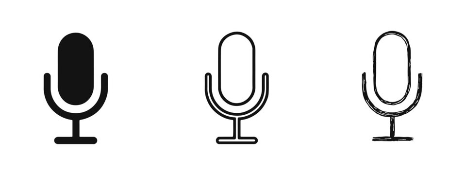 Microphone Icon Set for Audio Recording, Voice, and Broadcasting.