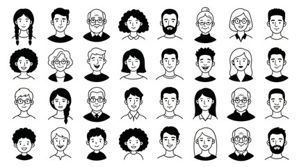 Fototapeta premium Simple Hand Drawn Faces – Social Media Avatar Illustration Pack
