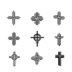 Set of various black christian cross symbols