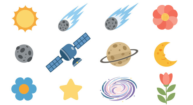 Cosmic illustrations sun planets and space objects