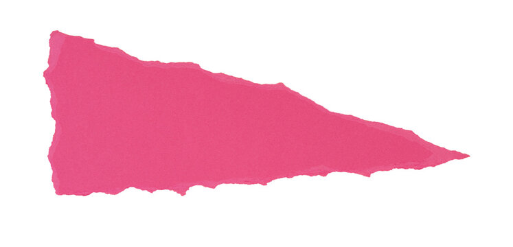 Un morceau de papier brut, de forme triangle, de couleur rose, d&eacute;chir&eacute; et isol&eacute;, au format png transparent. Un espace de copie.
