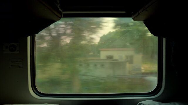 Two Men Looking Out Train Window in India, Friends Traveling on Indian Railways, Cinematic Journey POV