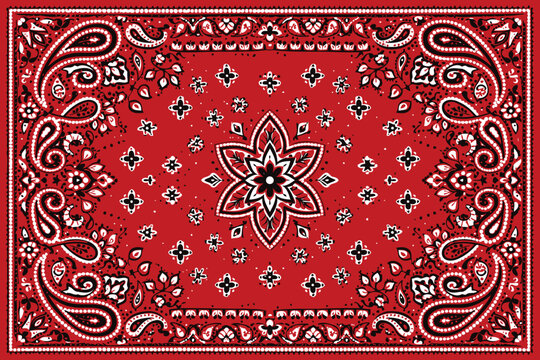 red bandana with paisley and floral pattern,traditional textile design