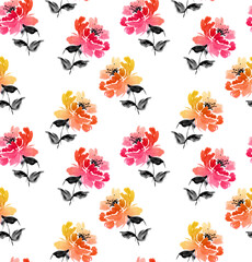 Fototapeta premium Seamless flowers pattern. Watercolor pattern design.