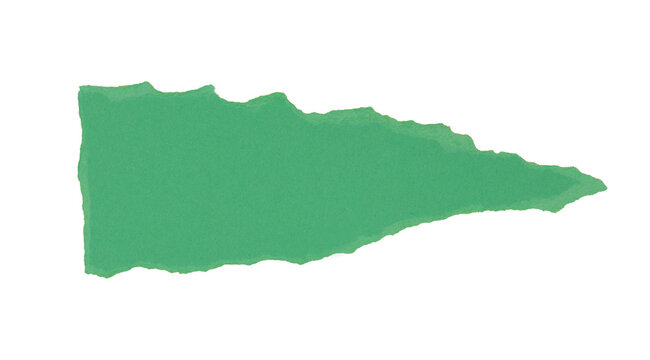Un morceau de papier brut, de forme triangle, de couleur vert, d&eacute;chir&eacute; et isol&eacute;, au format png transparent. Un espace de copie.