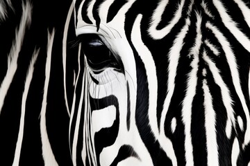 Zebra eye and face with distinctive black and white striped fur pattern