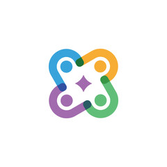 Modern Abstract Community Logo with Colorful Interconnected People Figures for Social Unity and Teamwork