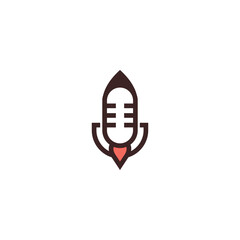 Modern Abstract Podcast Microphone Logo with Rocket Fin for Creative Media Launch and Digital Broadcast