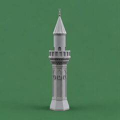 A captivating depiction of a minaret with intricate details against a plain green background, showcasing its architectural beauty.