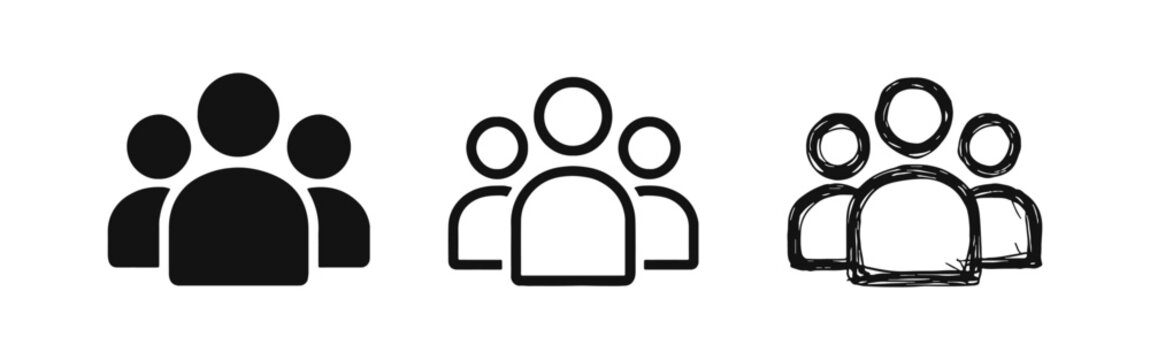 Doodle style group of people icons. Hand drawn team and user community symbols.