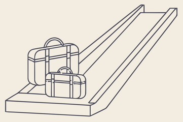 Fototapeta premium Two suitcases on a conveyor belt, a clean vector illustration for travel and airport concepts.