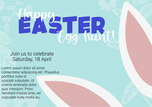 Happy Easter postcard template in cyan color. Cute and adorable happy easter postcard flyer design template for social media and banner website concept.