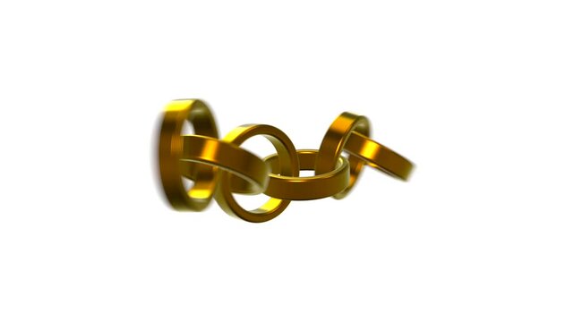 spinning gold metallic rings on white background animation video