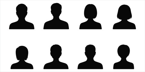 Eight Black Silhouette Headshots of Men and Women on White Background profile portrait © ripon29