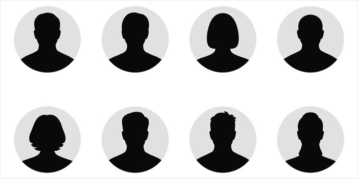 Eight Silhouette Profile Avatars In Circles On White Background icon user