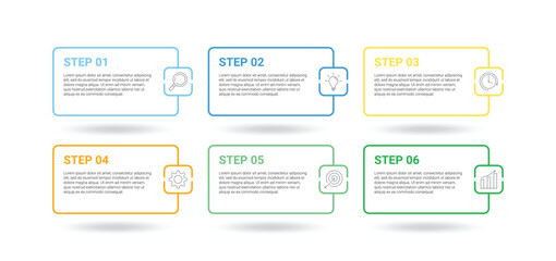 Infographic templates with six colorful sections
