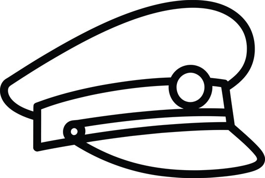 A black and white line art icon of a peaked cap typically worn by military or service personnel.