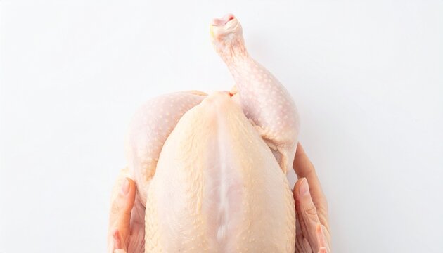 Whole Raw Broiler Chicken Ready for Cooking Isolated on White Background