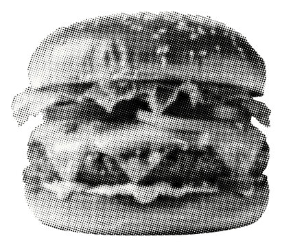 burger isolated retro halftone vintage grunge dotted texture cut-out fast food collage element mixed media design