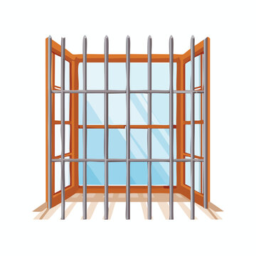 Cartoon window with metal bars and open frame