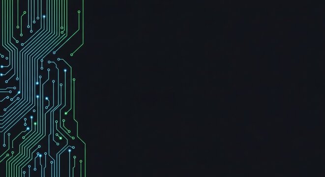 Digital circuit board technology background with glowing blue neon lines and futuristic data flow concept
