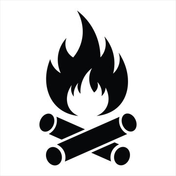 Black Silhouette Campfire Icon With Burning Flames And Crossed Wooden Logs