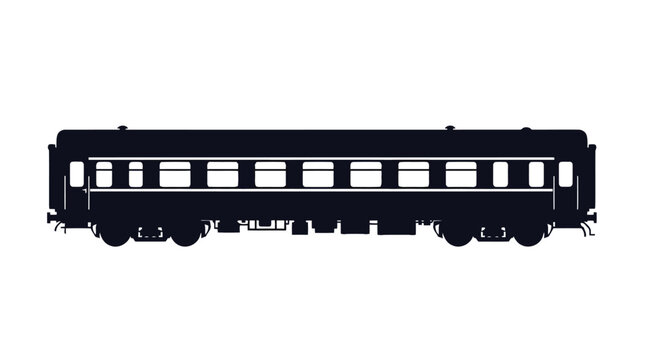 Minimalist flat vector silhouette of passenger train with wheels isolated on white background