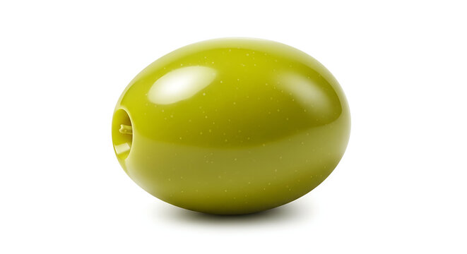 Fresh green olive with pit on white background