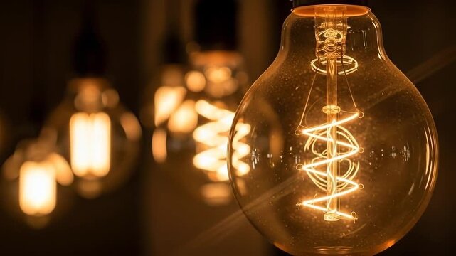 Vintage edison bulb glowing with warm light in a softly lit atmosphere