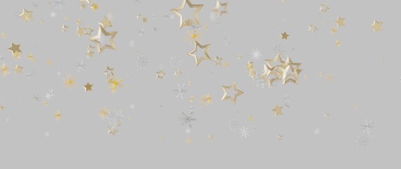 Elegant gold stars and snowflakes floating on a soft gray background, perfect for holiday greetings © vegefox.com