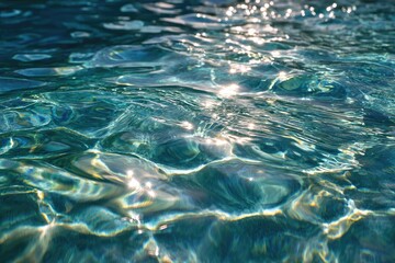 Rippling turquoise water surface with sun glinting, casting shimmering light patterns