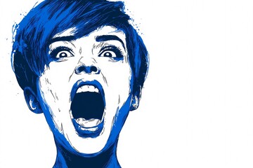 感情を表現する若い女性のイラスト（怒り・驚き・心理・メンタルヘルス）