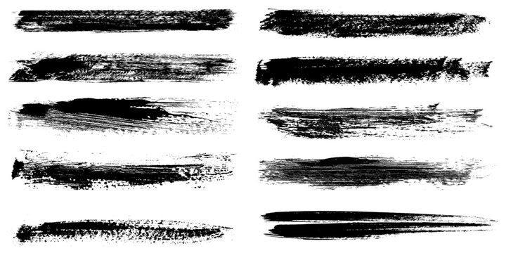 Grunge brush strokes, lines, ink smudges, hand-drawn scribble shapes. Handmade sketchy marks, acrylic stains, charcoal streaks. Paint textures, dry brush effect. Marker underline. Vector illustration