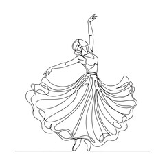 Graceful Ballerina Dancer in Continuous Line Art Illustration