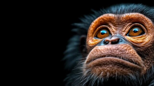 Close look at a monkey showing its face with bright eyes and detailed features