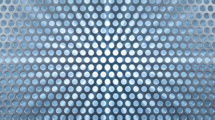 Perforated metal sheet with a bright blue light shining through the holes
