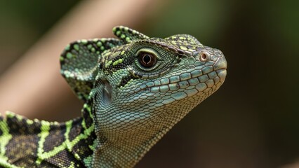 Obraz premium Close-up of a lizard's head, showcasing intricate scales and eye detail