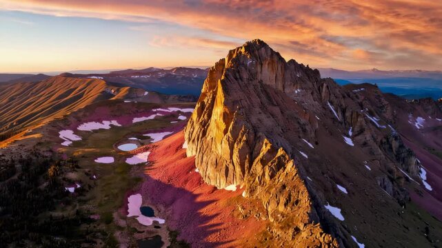 Breathtaking Bird's Eye View of the Dramatic Tooth of Time Peak at Sunset in the Cimarron Range