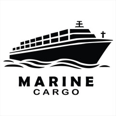 Obraz premium Marine cargo ship silhouette with text, symbolizing global logistics and shipping industry.