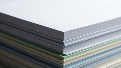 Close-up of stack of paper with visible colored edges
