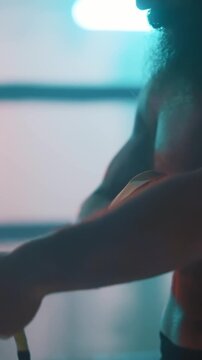 Intense Boxing Training and Fight: Professional Boxers Sparring in Ring, Close-up Portraits, Jumping Rope, Push-ups, and Cinematic Gym Workout Sessions with Athletic Men.