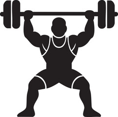Black Bodybuilder Weightlifting Barbell Vector Silhouette Isolated on Transparent Background
