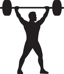Black Bodybuilder Weightlifting Barbell Vector Silhouette Isolated on Transparent Background